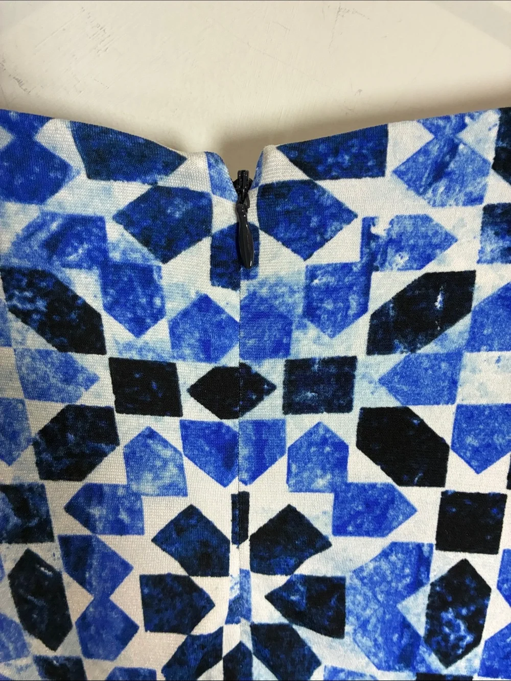Michael Kors Blue Geometric Print Long Sleeve Fit Flare Dress L